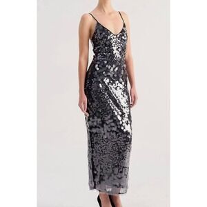 Suboo Blake Slip Maxi Dress Smoke Grey Sequin SB2795S24SG Womens XS NEW